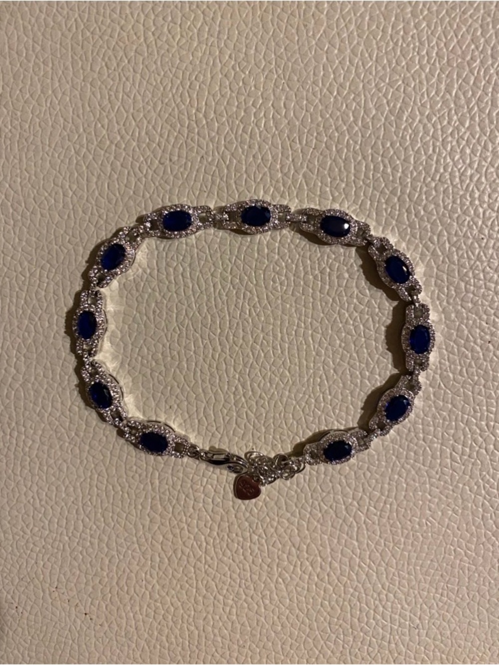 Natural Sapphire & Diamond CZ Tennis Bracelet 925 Sterling Silver